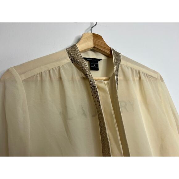 MODA INTERNATIONAL GORGEOUS SEQUINS TIE NECK WORK PARTY IVORY CHIFFON TOP SMALL - Picture 5 of 8